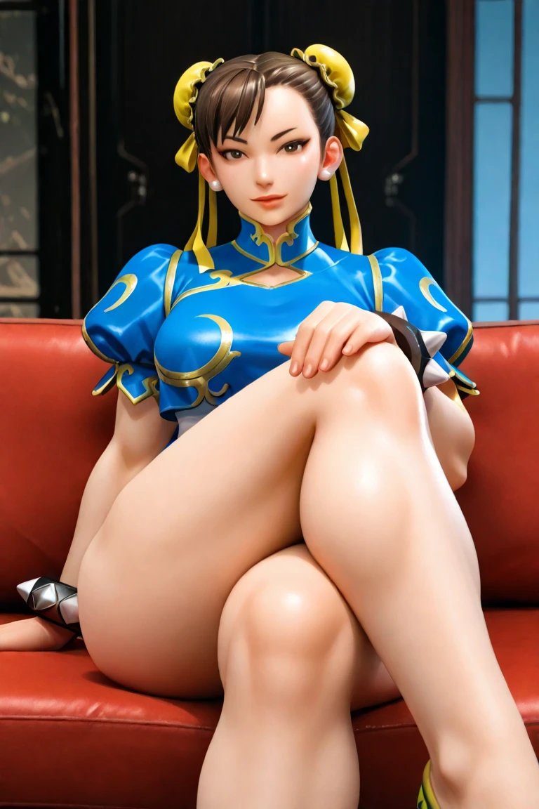 Chun-li lying with her legs spread showing the