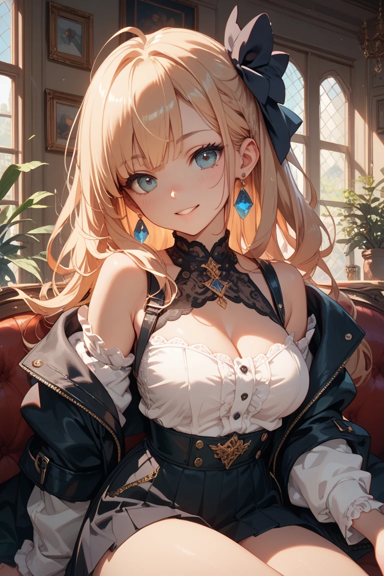 top-quality、Top image quality、​masterpiece、teens girl((18year old、 Ager、Best Bust、Medium bust,wide open breast tea、Golden Eyes, a blond、poneyTail、A slender,Highest valley、black vampire skirt、vampire makeup、Black wings、White powder makeup、Return blood)),hiquality、Beautiful Art、Background with((Night Live House)),masutepiece、depth of fields、movie、visualart、Perfect Art、POV POV Perspective