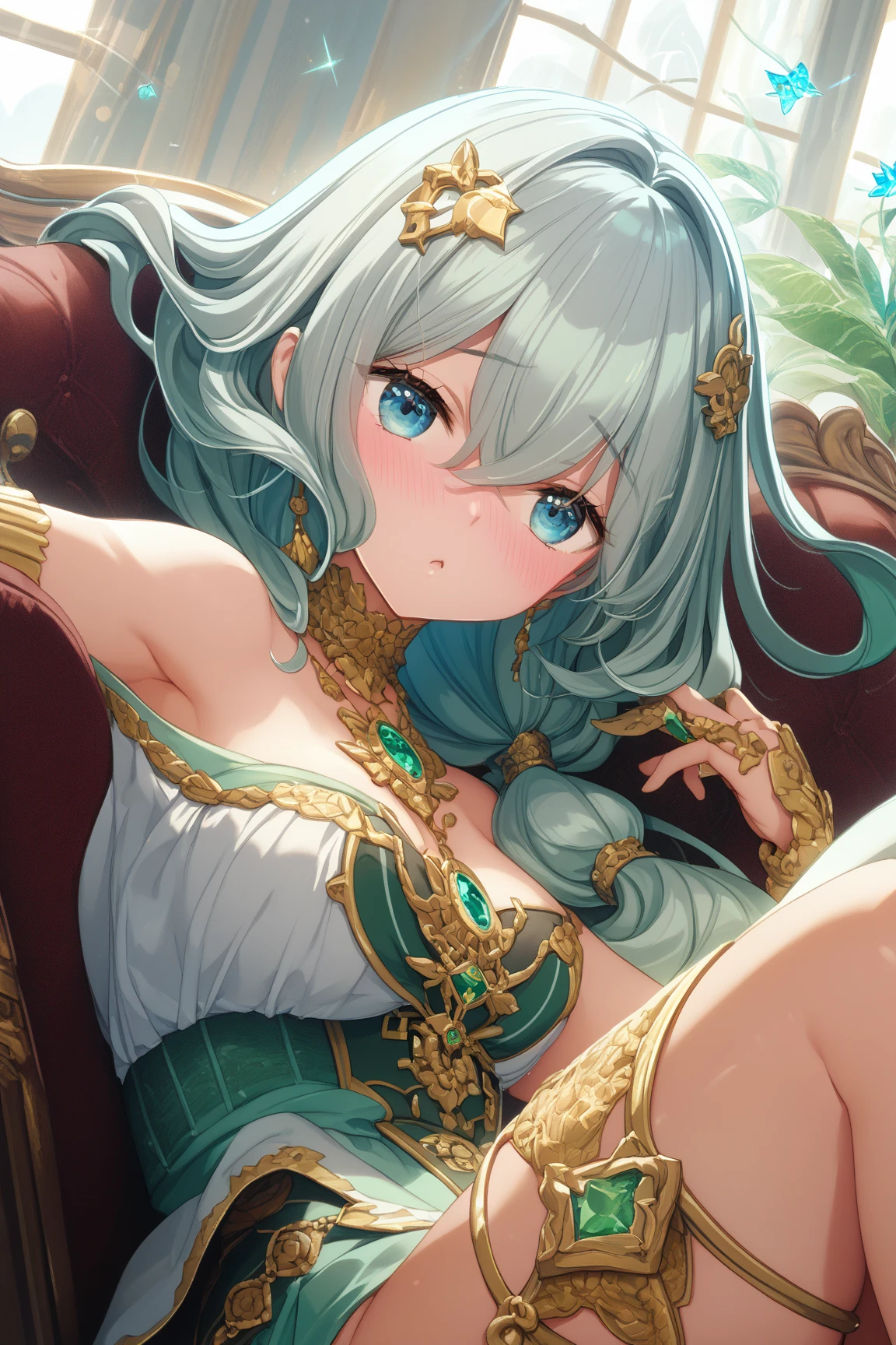 (Masterpiece, Best Quality, Very Detailed CG, Intricate Details: 1.2), Textured Skin, Cute, UHD, Anatomically Correct, pretty girl, viera, long blue hair, smiling face, light freckles, tall, green eyes, perfect eyes, swimwear