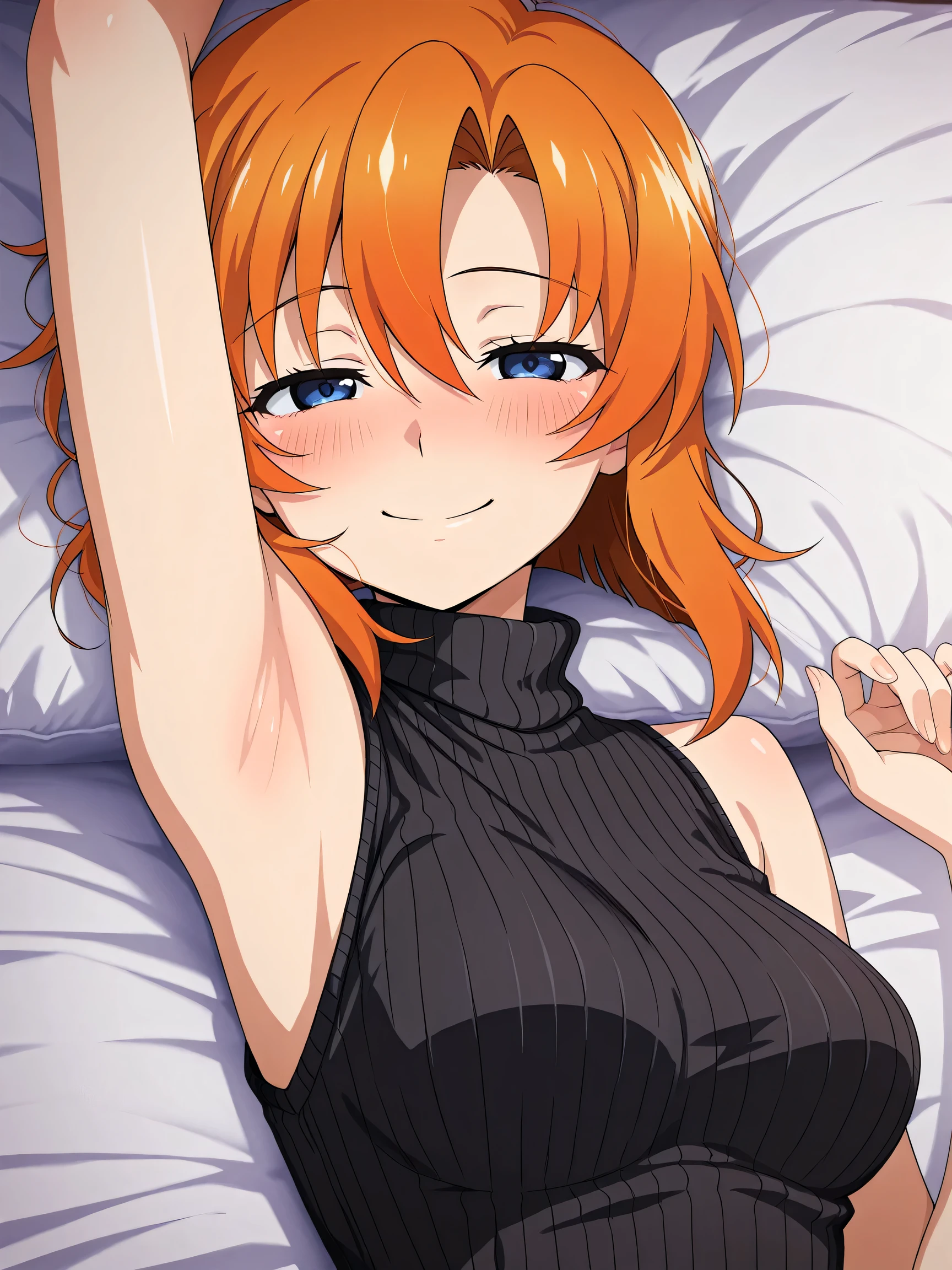 1 Girl,Zoey,(Heterochromia:1.3),(long hair),multicolored hair,(dirty hair),orange hair,crop top,short trousers,,thick,толстые hips,lush,,,smile,smiling,(Complacent:1.2),(teasing smile),seductive facial expression,(grin),(half-closed eyes),(Starlight Night),room,bed,(lying),(lying in bed:1.4),hips,standing,masterpiece,чрезвычайно подробные обои CG Unity 8k, Best quality,32K,focus sharp,