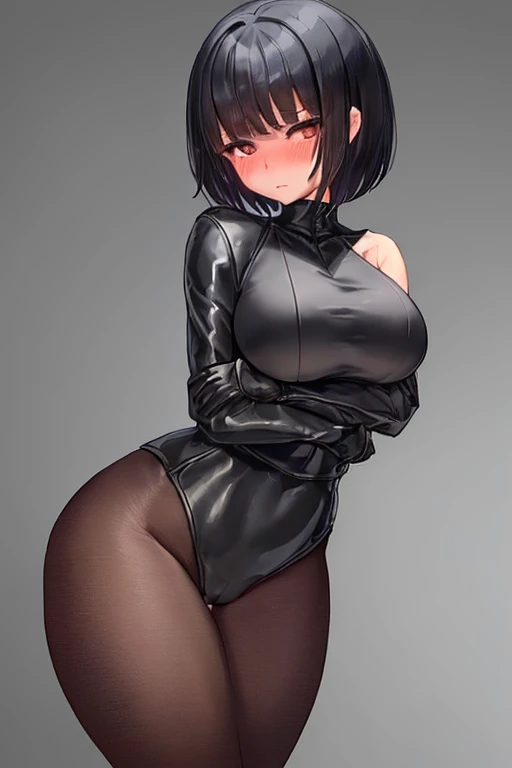 masterpiece, best quality, best lighting, shadows, portrait, perfect anatomy, bitchy, 1 girl, adult anime girl, 21 years old, bunny girl, bunny uniform, allure, erotic, mature features, pretty face, pretty lips, pretty eyes, black short hair, red eyes, seductive eyes, blushing, flirty, pretty smile, huge ass, breast, thighs, seductive, spicy, hot, flirty, nsfw,