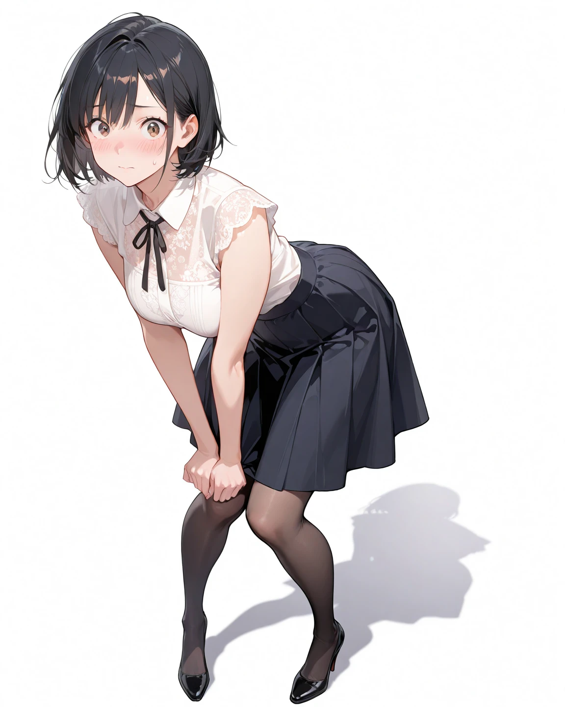 1 girl、laughter、fun!、pleated skirt、white skirt、(medium size breasts)squat、spread your leg-shaped spread legs、Don't wear panties、Show me your pussy、Show your to your audience、Topless、Show your、show nipples