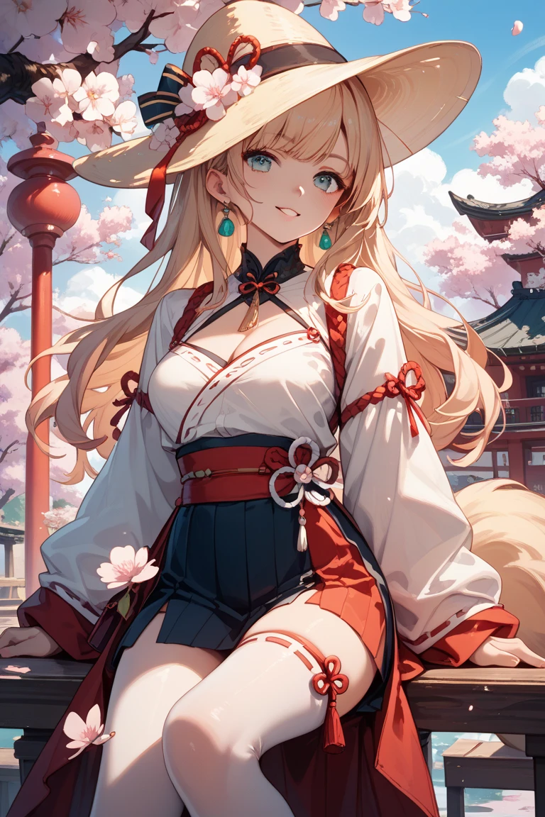 (white hair:1),face lighting,bright backlight,medium breasts,super high resolution,best quality,Photos,4k,(Realistic:1.2),huyao,1 girl,(fox ear:0.8),(green eye:1.2),long hair,blonde hair,red hanfu,cute,cosplay,light makeup,(sit on the ground:1.2),slender waist,cherry blossom-filled shrine,serene expression,surrounded by floating maple leaves,
<lora:huyao_10:0.9>,