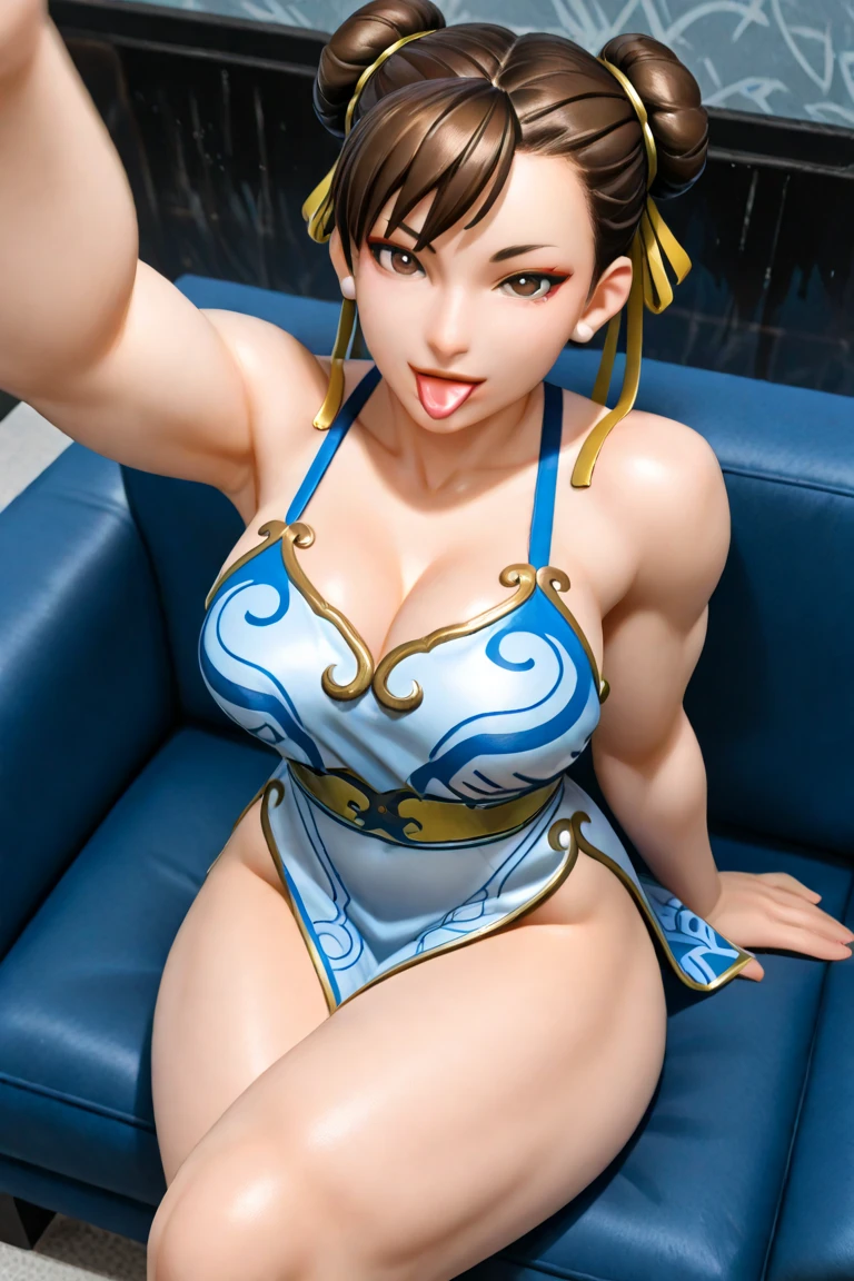 best quality, 4k, Chun-Li classic outfit, Masterpiece, doing standing split, (beautiful wearing Chun-Li classic outfit:1.6), perfect body, big thighs, (spreading legs:1.7), (Sandy beach:1.5),