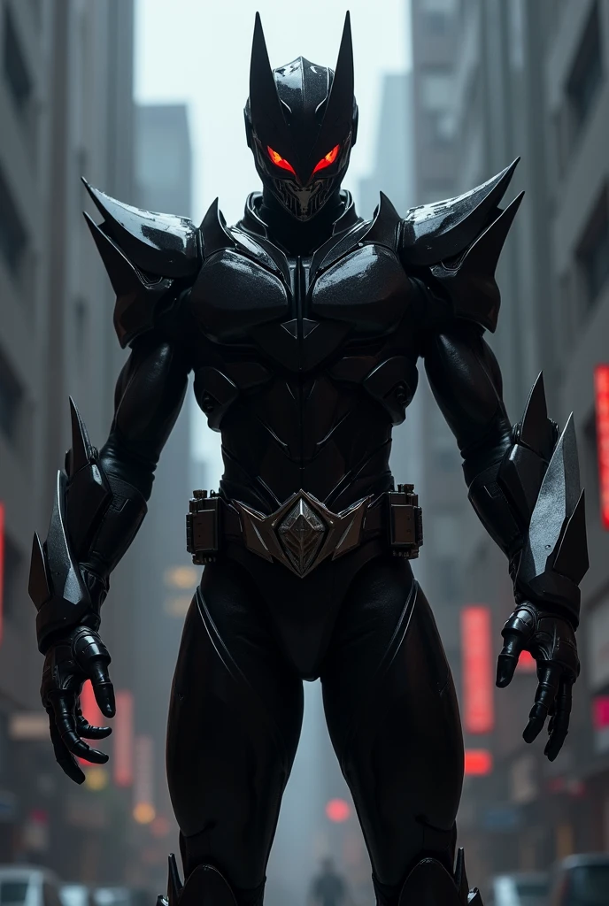 Black Crow Power Ranger, with full helmet face cover, full body scale suit