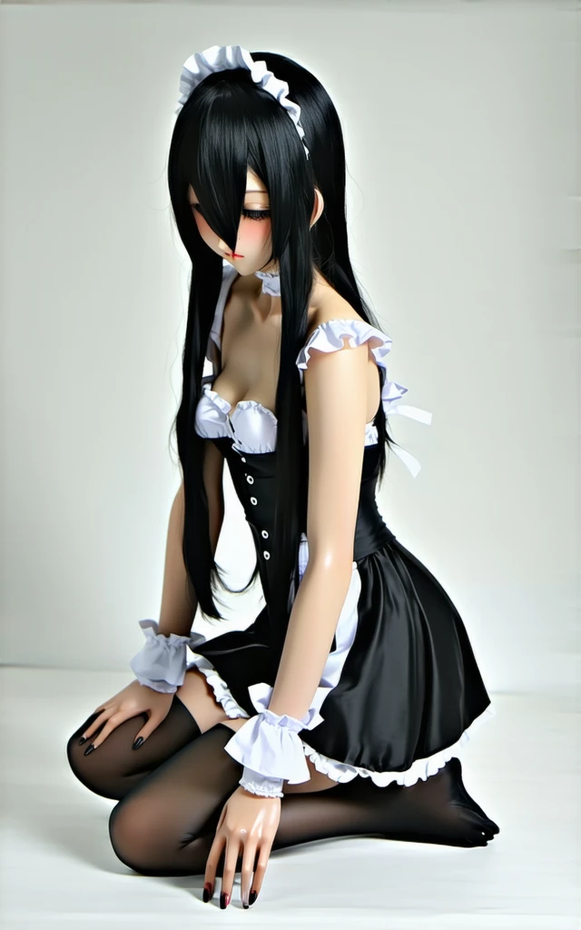masterpiece, best quality, a cute girl smiling, long hair, (white skin:1.6), red smokey eyes makeup, crop shirt, short puffy sleeves, mini skirt, earrings, big_black_bat_wings, goat _horn_on_head, choke, (white pantyhose), ((Lolita shoes)), ((patent leather PUMPS)), laying, from below, footwear focus, (((clothes tug))), ultrarealistic, cute digital painting, cute digital art, realistic cute girl painting, cute detailed digital art, cute cartoon characters, beautiful character painting, cute characters, cute anime girl, cute cartoon, kawaii realistic portrait, digital cartoon painting art, cartoon cute, cute portrait, render a cute 3D anime girl, kawaii realistic portrait, anime moe art style, drawn in an anime artist studio, sitting on the ground, high - end fashion photoshoot, 