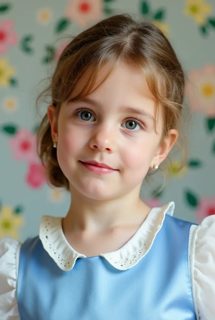 Create a 2 year old  in a cute decorated white dress blond hair blue eyes 
