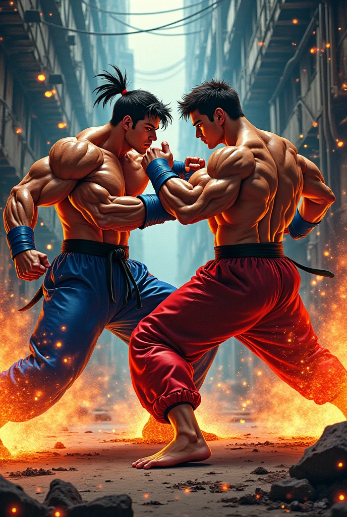 make a muay thai banner with 2 men fighting