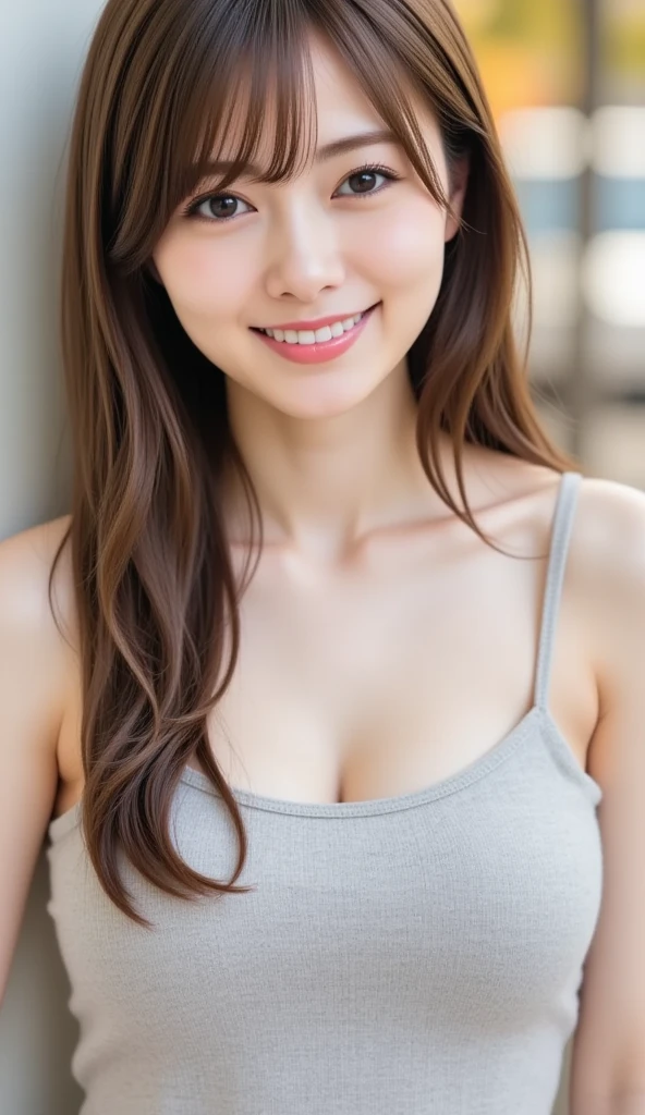 NSFW, masterpiece, highest quality, 8K, 1 girl, 20 me, mouth is slightly open, Vague expression, close, close up of face, alone, cute, delicate girl, Neat beauty, RAW photo, professional photography, portrait, soft light, professional lighting, Backlight, looking forward to your eyes, Sophisticated, film grain, (Eye and face details:1.0), bikini、medium hair, beautiful flowing hair, ((large breasts with a little droop,,))、shy smile、