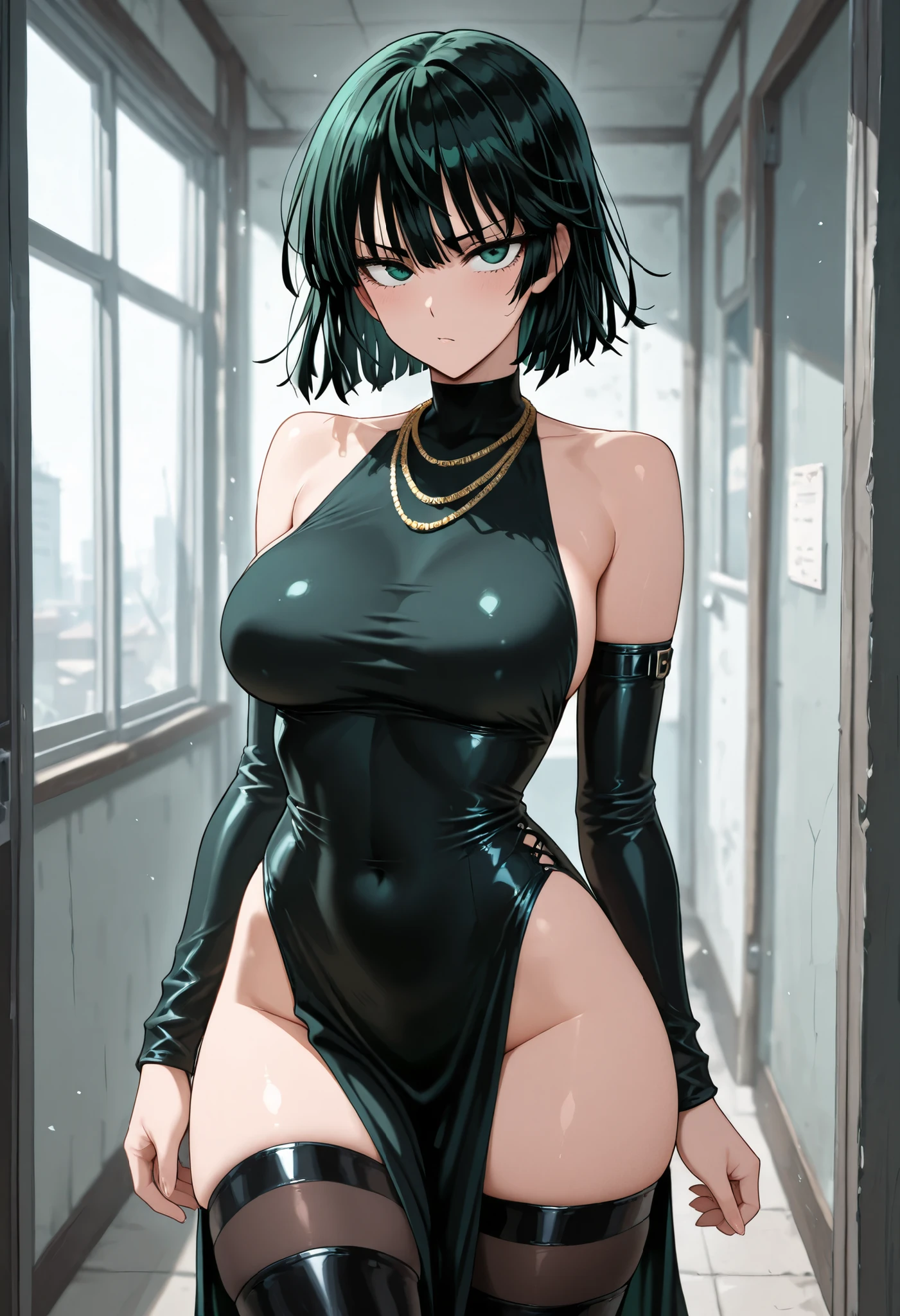 Fubuki,obra de arte, absurdos , (detalhes intrincados), (colorida),cinematic lighting,tiro no busto,papel de parede CG Unit 8K extremamente detalhado ,Tatsumaki\(one punch man\), 1 garota, Sozinho,mulher madura, arm up, olhando para o espectador, esportes bem, locker room,tiro de vaqueiro,