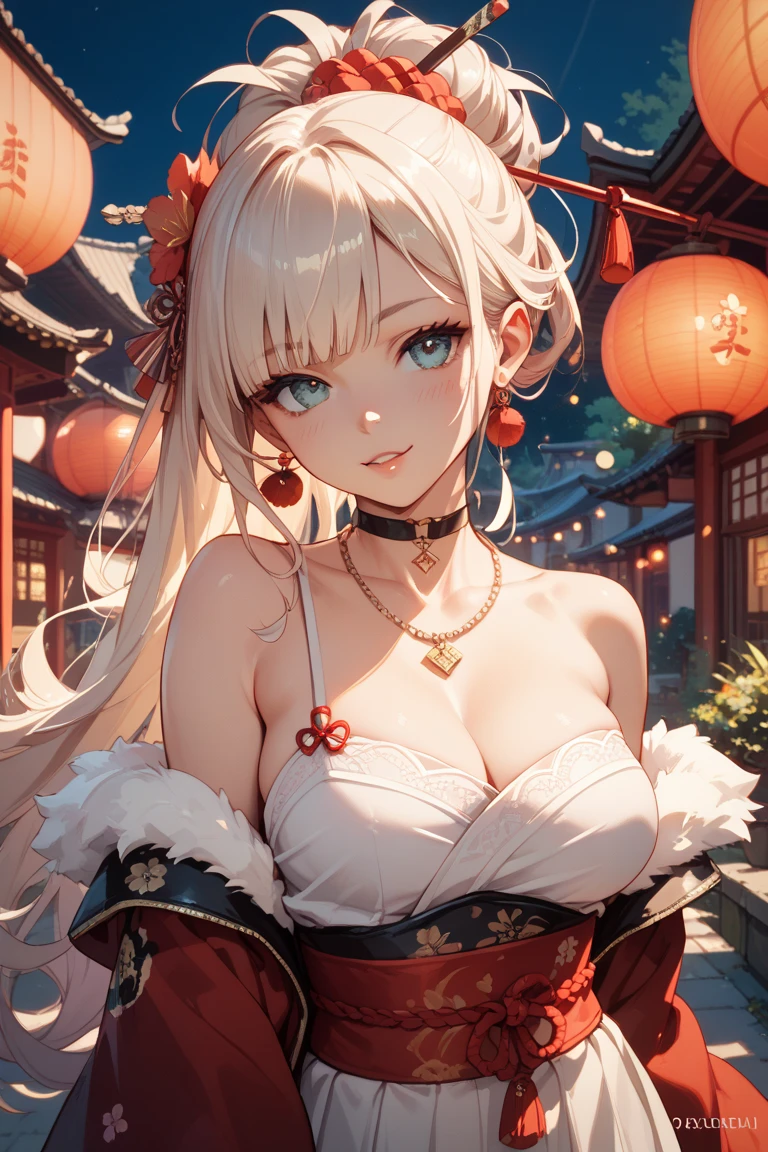 (masterpiece:1.5),(best quality:1.5),(ultra-detailed:1.5),illustration,(1girl:1.5),(solo:1.5), upper body,(buildings),perfect face,lustrous skin,long hair,beautiful detailed eyes,beautiful flowing hair,white hair,(ru_qun:1.5),(hanfu:1.5),chinese clothes, white dress,white thighhighs,(bloom),lighting, ray tracing,outdoors,  mountains, nature,hair ornament, hair ribbon,ahoge,large breasts, (deep depth of field:1.5),looking at viewer,forest,barefoot sandals,