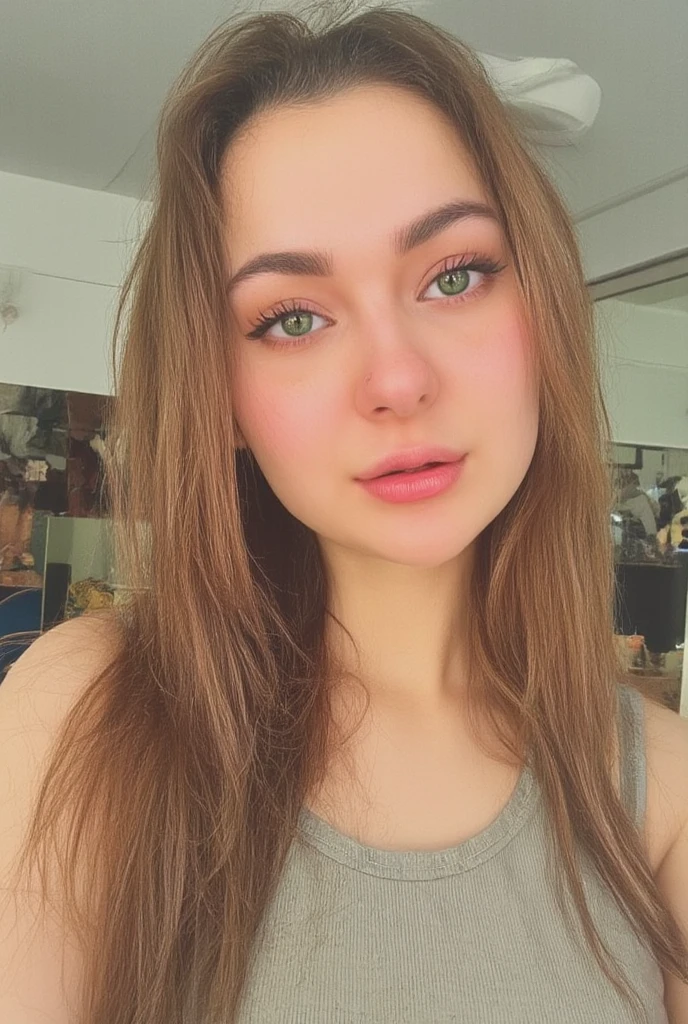 Arafed woman with long hair and blue shirt poses for a photo, sexy girl with green eyes, brown hair and big eyes, blonde hair and big eyes, long blonde hair and big eyes, daniela uhlig, Nette junge Frau, blondes Haar, Green eyes, Portrait of Sophie Mudd, Brunette with dyed blonde hair, with stunning green eyes, Dasha Taran,