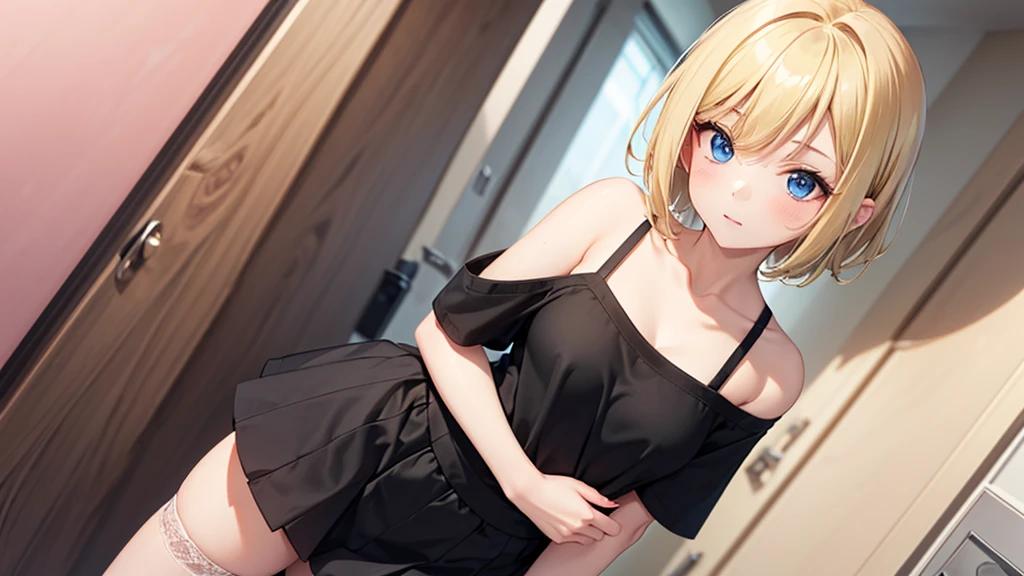 1girl, Golden hour lighting, Sweater dress, (idol), (Charming), ( short hair: 0.8),  open mouth, Middle chest, ( sit on sofa:1.3), (beautiful detailed face:1.2)