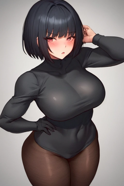 muscular girl breasts thick black hair yellow eyes pale sadfrown blush pov_doorway pov_doorway 