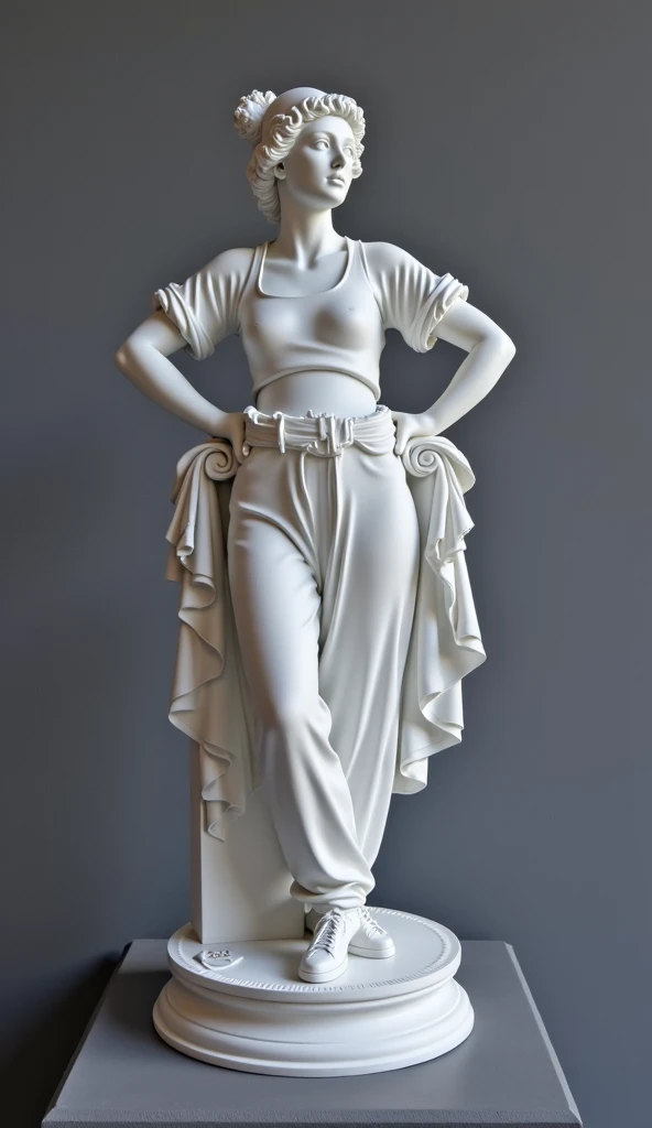 <lora:crayonpainting:0.4> painting, traditional media, woman with Periwinkle Messy Bun, wearing Casual Retro: Wide-leg pants, tucked-in blouse, and vintage heels., Secret Garden Courtyard with Marble Statues, masterpiece, 8k, high resolution, shallow depth of field, sharp focus