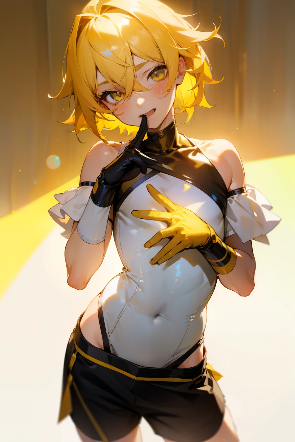feminine, Kizi, fly away, sexly, yellow eyes, yellow hair, white suit, yellow tie, yellow crown