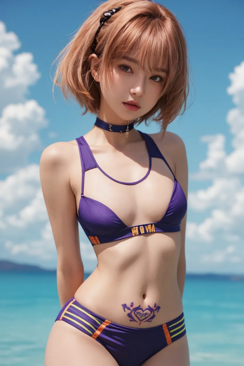 最high quality、high quality、Best image quality、8k、最High resolution、High resolution、最high quality、masterpiece、RAW Photos、whole body写真、Detailed and realistic human body、Detailed and realistic skin、Realistic face in every detail、Realistic reproduction of every detail、Detailed and realistic lips、Detailed and realistic teeth、Detailed and realistic ears、Detailed and realistic hair、Detailed and realistic weapons、Realistic reproduction of every detail、Realistic fingers in every detail、(Beautiful Hands、thumb1reference4)、Realistic feet down to the last detail、Realistic breasts down to the last detail、((Beautiful Japanese Girl))、(Japanese Model), (Japanese women)、((18 year old beautiful girl))、((A girl who looks like Shinobu Kocho))、(Purple Hair)、(Random Hairstyles(Comes with a butterfly-shaped hair ribbon))、((whole body))、((Beautiful upturned breasts))、(Stylish slim style)、(whole body光沢肌、Fair skin)、(Soft natural light)、Tropical countries、Resort Beach、Beautiful sea、Beautiful sandy beach、Coastal、((Lying on the beach(Spread your legs wide))、((背景にBeautiful seaが見える))、((Butterfly print random color leather(Slingshot swimwear、Panchiko Swimsuit))、((Swimwear that fits perfectly on the skin))、Sexy pose