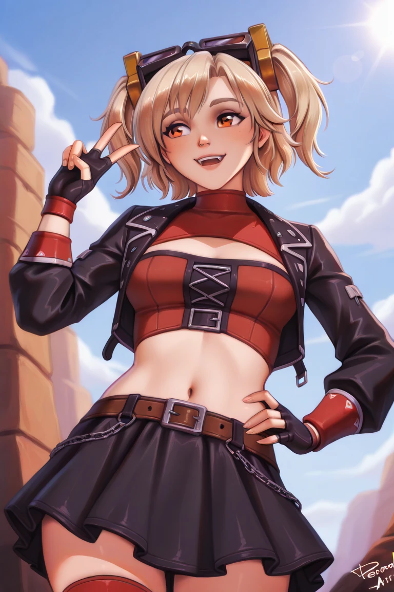 (masterpiece),(best quality),(ultra-detailed),(best illustration),(best shadow),(absurdres),(detailed background),(very aesthetic), 1girl, solo, blonde-hair, braid, boots, ahoge, shorts, gloves, fingerless-gloves, open-mouth, belt, socks, red-jacket, smile, breasts, black-socks, scarf, single-braid, reverse-grip jacket, side-braid, cleavage, medium-breasts, simple-background, kneehighs, green-eyes, looking-at-viewer, cropped-jacket, purple-scarf, bandana, red-footwear, kirisame-marisa, blush, knee-boots, standing, short-hair, open-jacket, shirt, black-gloves, :d, short-shorts, short-sleeves
