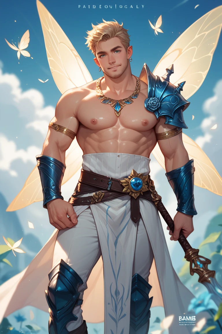 ((best quality)), ((masterpiece)), (detailed), A hot male mage with water powers, sitting on top of his castle roof, with a white eagle on his shoulder