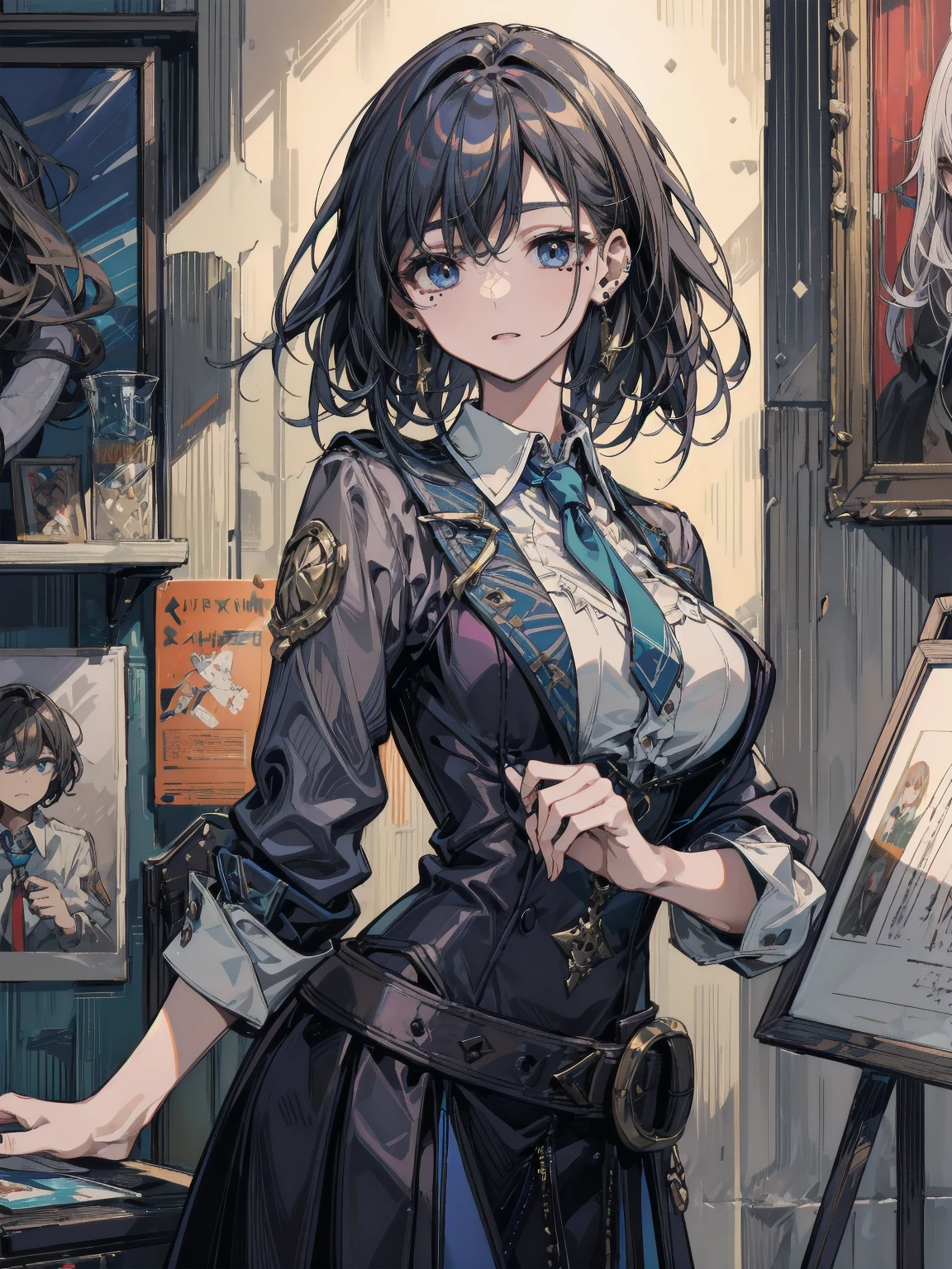 Anime – style illustration of woman with gun in crowded place, cushart krenz key art feminine, Detailed key anime art, anya from spy x family, jc leyendecker and sachin teng, Official art, cushart krenz, official artwork, Makoto Shinkai and ArtGerm, marin kitagawa fanart