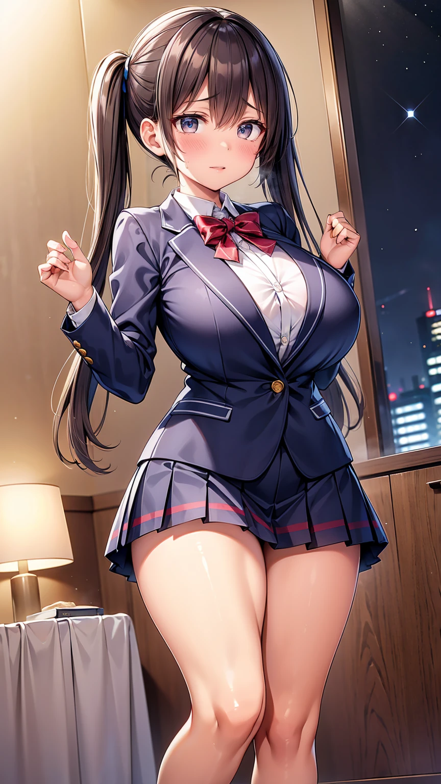 おじさんとhigh school girl、Get money from your uncle、Holding money in one hand、Laugh shyly、high school girl、Browsing Caution, 1boy and 1girl, In underwear、Back alley at night、ager、Blazer uniform、Beautiful woman、Very thick thighs、Very short skirt、Lifting her skirt to show her panties、Spread your legs wide、Seducing the audience、Best image quality、High resolution、masterpiece、super high quality、Thick pubic hair、Holding money in your hands、Light green lace panties、Very big ass、Very large breasts 、Blushing、4K quality、Wearing black knee socks、Sweaty all over、Heavy breathing、{Highest quality}, {so beautiful}, {Very detailed}, {Best illustrations}, Browsing Caution, girl,