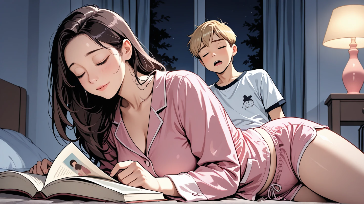 a mom (Maria) gets up early in the morning from bed, getting ready to go to work while his daughter (Well) still sleeps in a bed
