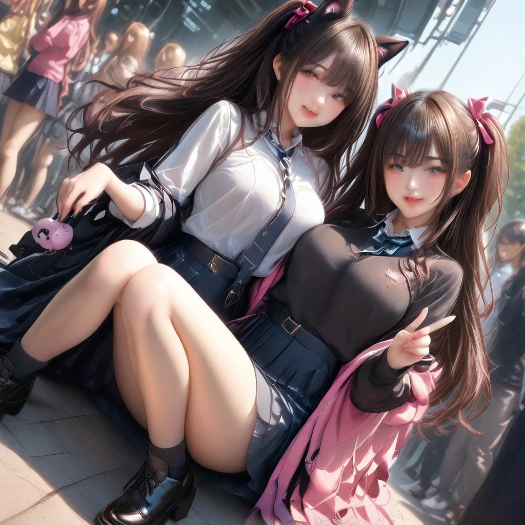 tmasterpiece,Need,1girll,Watery eyes,babyfat，full bodyesbian,Enchanting,Ren,beautfully face,Pure face,Pale skin,sexyposture,((Bandeau, cropped shoulders, nabel, shorter pants)), Pink Long Hair,High ponytail ((perfect women figure)), a matural female, A MILF, a narrow waist, Chinese immortals, Cleavage is seductive, The is very detailed, Best quality at best, tmasterpiece, A high resolution, Original, Very detailed 8K wallpaper，tmasterpiece，best qualtiy，illustratio，Beautifully detailed eyes，电影灯光，Beth，独奏，big breasts beautiful
