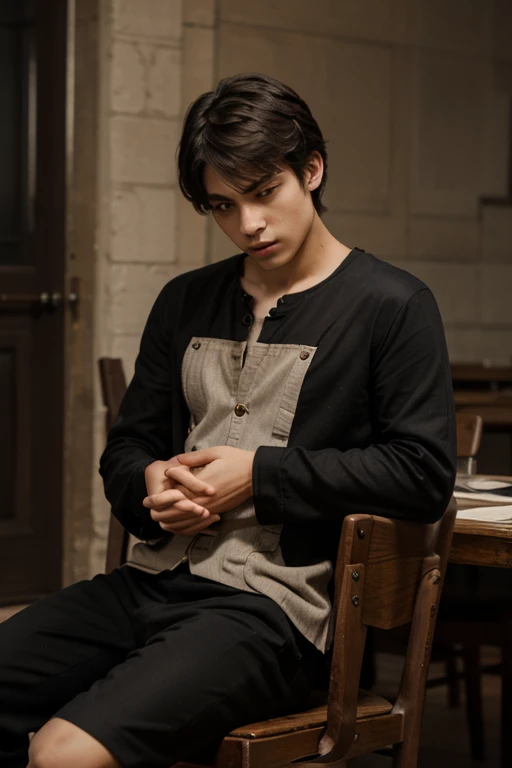 An ordinary man,with a youthful appearance Wears reddish or black colored clothes, often wearing a blouse/chemise/crimson red jacket and black pants with red stripes. Has scars in the neck area and a vertical scar on the right eye.
