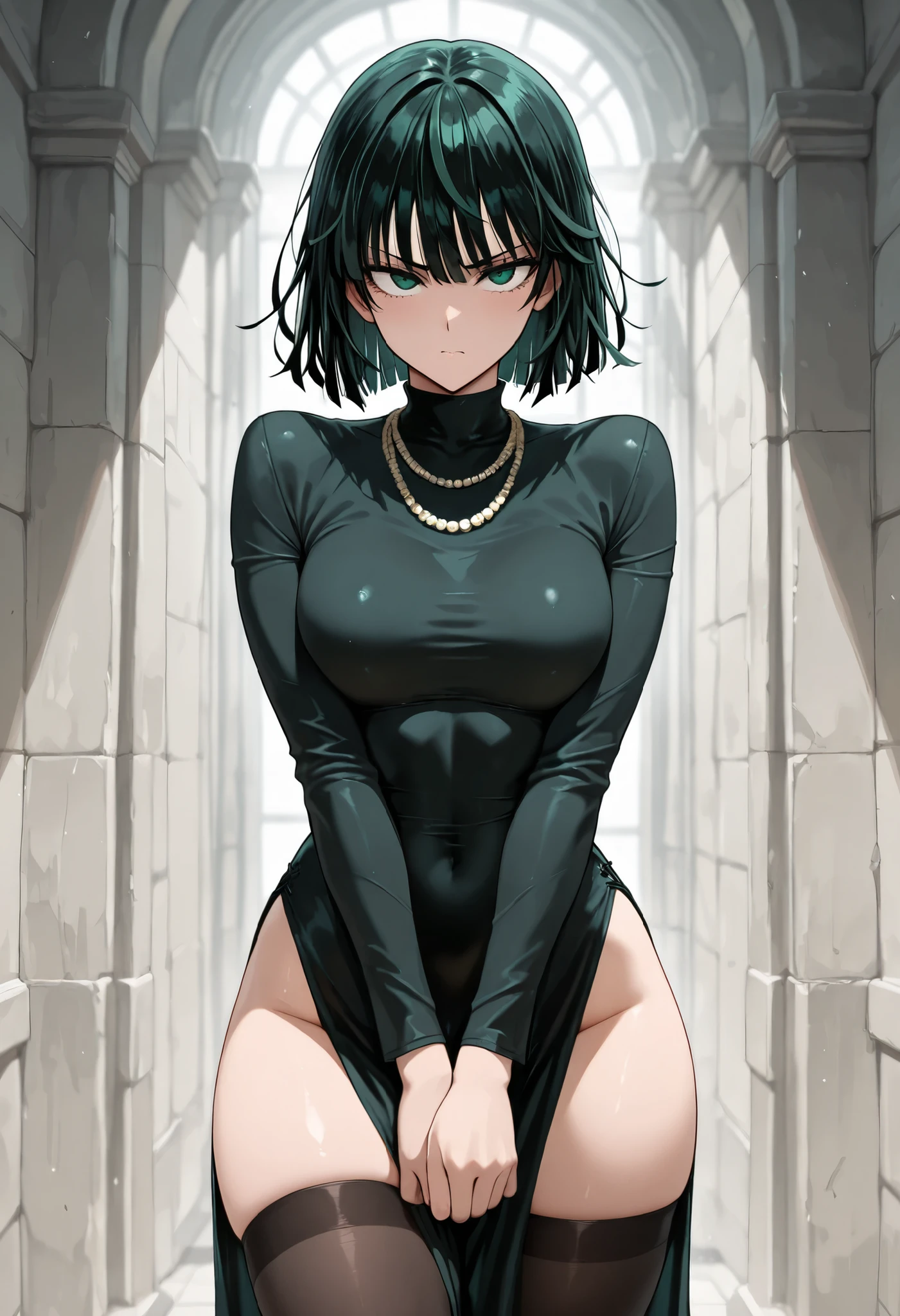 (masterpiece), (best quality),
solo, 1girl, detailed face,
short hair, large breasts, green eyes, dress, long sleeves, thighs <lora:Fubuki-08:0.8>