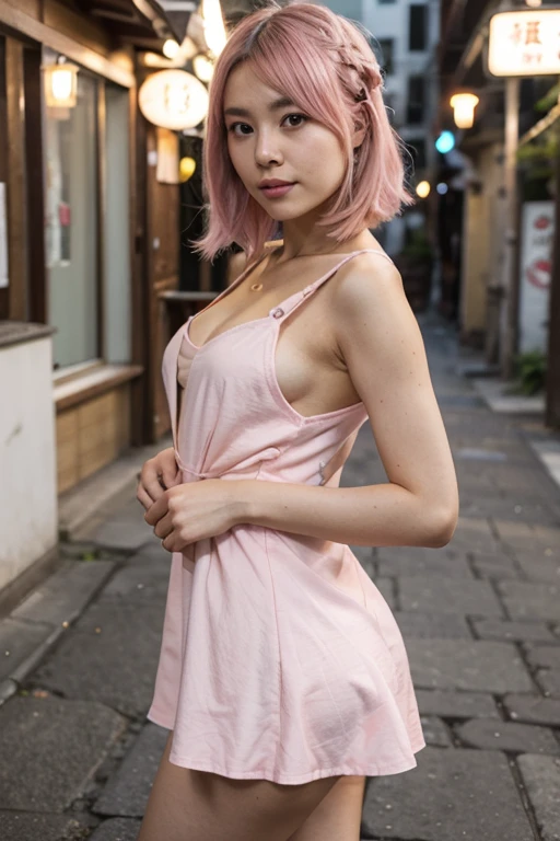 (Girl bends down to pick up bag from ground on Tokyo street:1.2、blue sky、Cleavage:1.4)、((Gothic Lolita、One-piece dress)、the wind is strong、(Realistic、Like a photograph、Live Action、8K, Realistic, RAW Photos, Best image quality: 1.4), Single-lens reflex camera、RAW Photos, Highest quality, Realistic, Highly detailed CG Unity 8K wallpaper, Written boundary depth, Cinematic Light, Lens flare, Ray Tracing, Realistic background、((ultra high density skin))、 Teenage girl on her way to school,Cute Japanese、(Big Breasts)、(whole body:1.5)、Super detailed face,avert your eyes:1.1、(Pink inner color hair、short hair:1.2、My hair flutters in the wind:1.4)、I like that style、stylish、Very detailed、Pay attention to the details、Perfect outfit、(Sunburned skin)、View from the front、Accurate hands、Accurate legs、Detailed hands and fingers、Anatomically correct body、Thin legs、Thin thighs、Large Breasts