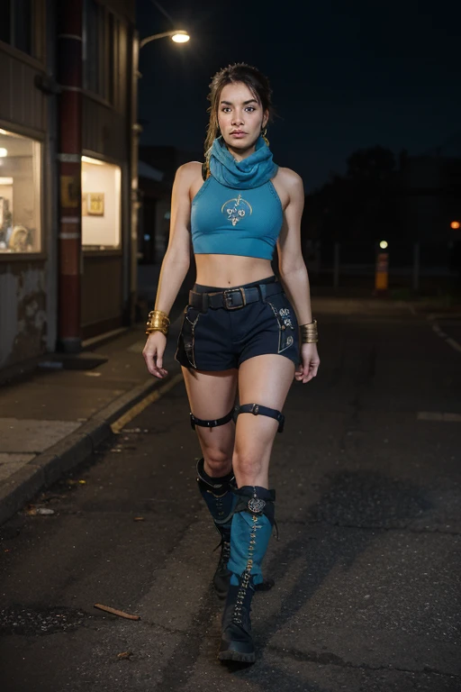 Ultra realism, ultra resolution, HDR, Photo realism, Black woman 20 years old, dark skin, medium breasts, medium hips, full body, red curly hair, in ninja outfit, kitana (MK), in Greece, on rooftops, curly hair reds, 8k