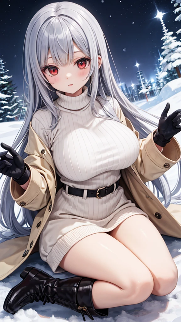 Beautiful girl, winter, snow, coat, big breasts, cleavage, sexy,
