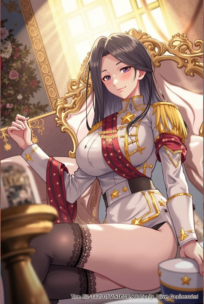 ANIME , high detailed
1 chunky girl, very long hair, Taihou, bluehair, yellow eyes, happy expression, busty, round buson, gorgeous chunky body, yellow Genetics's uniform, Juliet sleeves, skirt