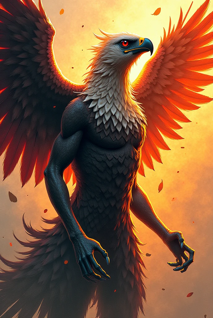 Vertically creates a PC wallpaper of the mythical being Griffin, Black with imposing gold, with huge horns, in 3D that is fighting with musical notes on a blue lava volcano
