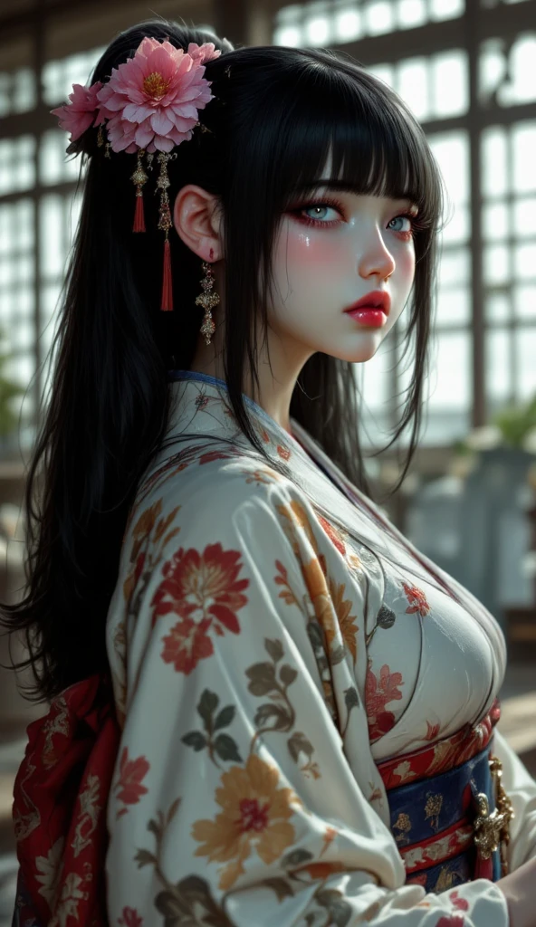 nsfw, 1girl, nude, (masterpiece: 1.4), (8K, realistic, raw photo, best quality: 1.4), skirtlift, naked, ninja, nipple areola shape clear, beautiful breasts, Japanese girl, beautiful cute face, (real face: 1.4), perfect pussy, beautiful hairstyle, realistic blue eyes, beautiful detail eyes, (real skin: 1.3), beautiful skin, attractive, ultra high resolution, ultra realistic, cinematic lighting, black colored hair, short hair, ancient Japan, japanese shrine