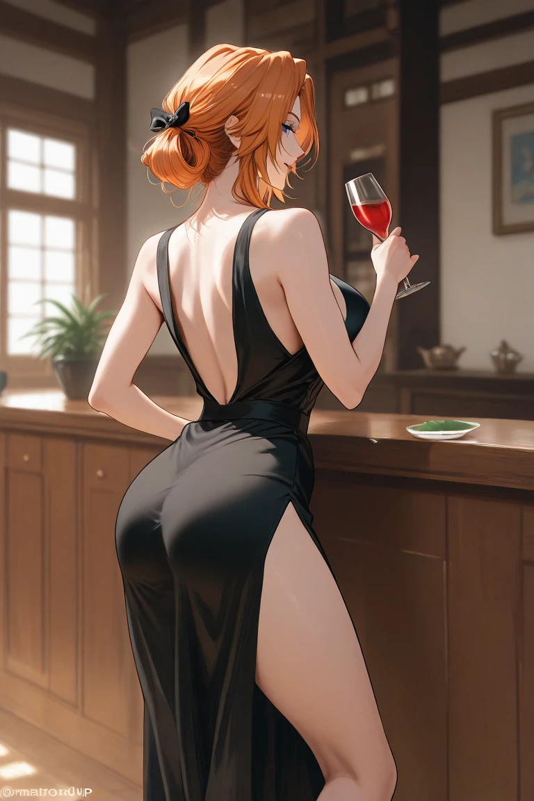 In a sumptuous hall, Makima, a figura imponente, is positioned at an oblique angle to the camera. Its sculpted profile is highlighted by the contrast of light and shadow, as she elegantly raises a glass of wine to eye level. Seus cabelos negros, caindo em ondas suaves, are partially lit, destacando o brilho natural dos fios. The opposite side of his face is shrouded in subtle shadows, creating an enigmatic aura.
Makima's posture is imposing, seus ombros levemente inclinados para frente, conveying a sense of control. The hand holding the cup is positioned with millimeter precision, fingers delicately curved around the crystal chalice. Her lips, almost touching the rim of the glass, exude an air of serenity and confidence.
Camera angle captures the scene from top to bottom, highlighting the elegance of your pose. A luz lateral suave destaca os contornos de seu rosto, while the shadows dance, creating a play of light and darkness that highlights its enigmatic expression. Cada detalhe, from the nuances of the hair to the folds of the meticulously adjusted clothes, contributes to the stunning visual composition that is Makima in this moment of masterful posing,UHD, retina, masterpiece, accurate, anatomically correct, textured skin , super detail, high details, high quality, award winning, best quality, highres, 1080P, HD, 4K, 8k, 16k