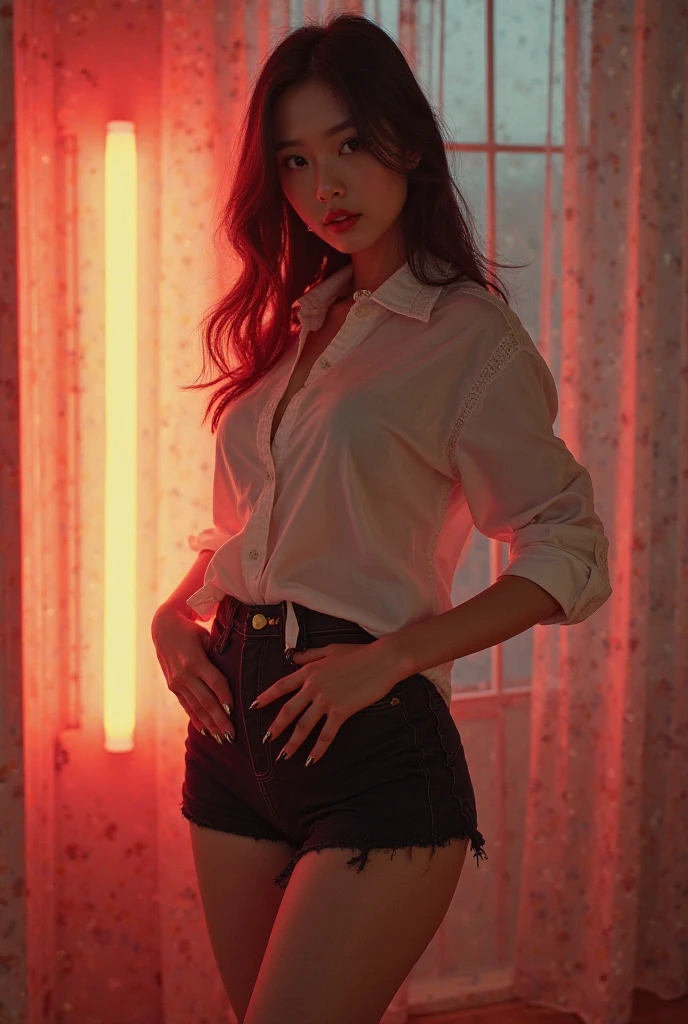 Portrait of a beautiful 18 year old girl, Redhead, Gorgeous Chinese, Cotton panties, At the entrance, (dark private office, Dark and gloomy light: 1.2)