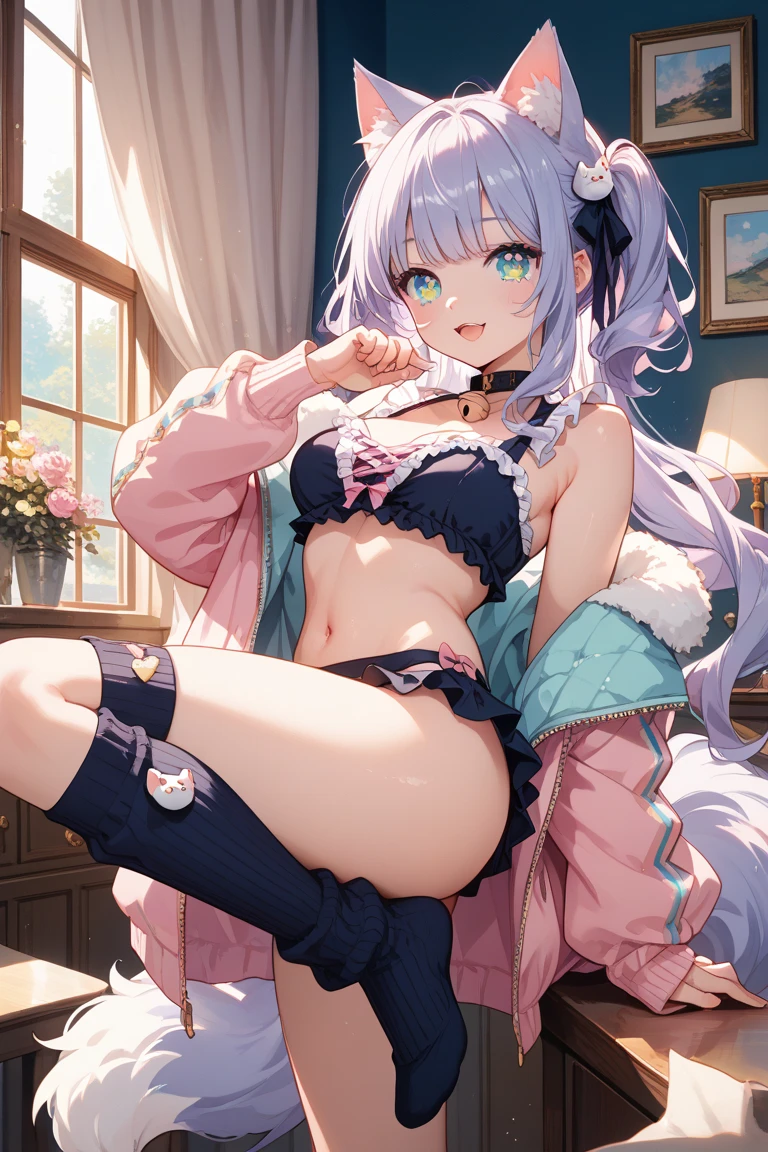 kochou shinobu, (Tabletop:1.3),(Highest quality:1.3), High resolution, Cooboy Shot, (pretty girl:1.3), solo, Big smile、Wear glasses、Wide forehead、Bob Purple Hair,Open your mouth ,caregiver,Hospital room、hospital,White nurse uniform,White nurse hat,Nurse attire、View your viewers,Black Pantyhose、White pants、skirt, The eyes are purple, Miraculous Eye、The underwear is transparent、The color of the underwear is a light blue bra and string pants、Yoga poses、Lie、I put my hand on the bedside、Lying in bed、Please stand up straight.、Squat position、Place your hands between your legs、Sit knee-to-knee、Perfect hands、Five fingers、Five Fingers、Raise one of your left arms、With your right hand, squeeze the pants of the buttocks tightly,、、Sweat around underwear、