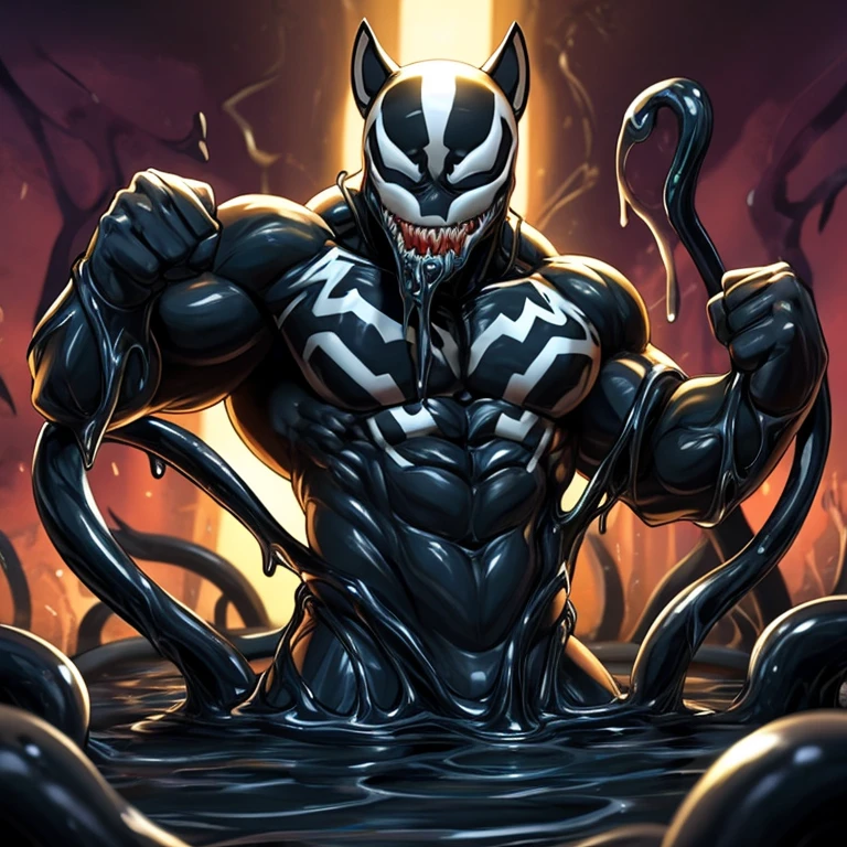 Crossing arm,(black skin:naked,melting:1.5),symbiote latex suit,abs close up,lie down,sweat:1, best quality, (((slime background,black slime webs))), muscular male, big muscles:detailed muscle, smile,, (by ross ,by null-ghost, by thebigslick, by darkgem, by honovy),cinematic light,(black penis:3,big penis,big ball,erecting:1.5)