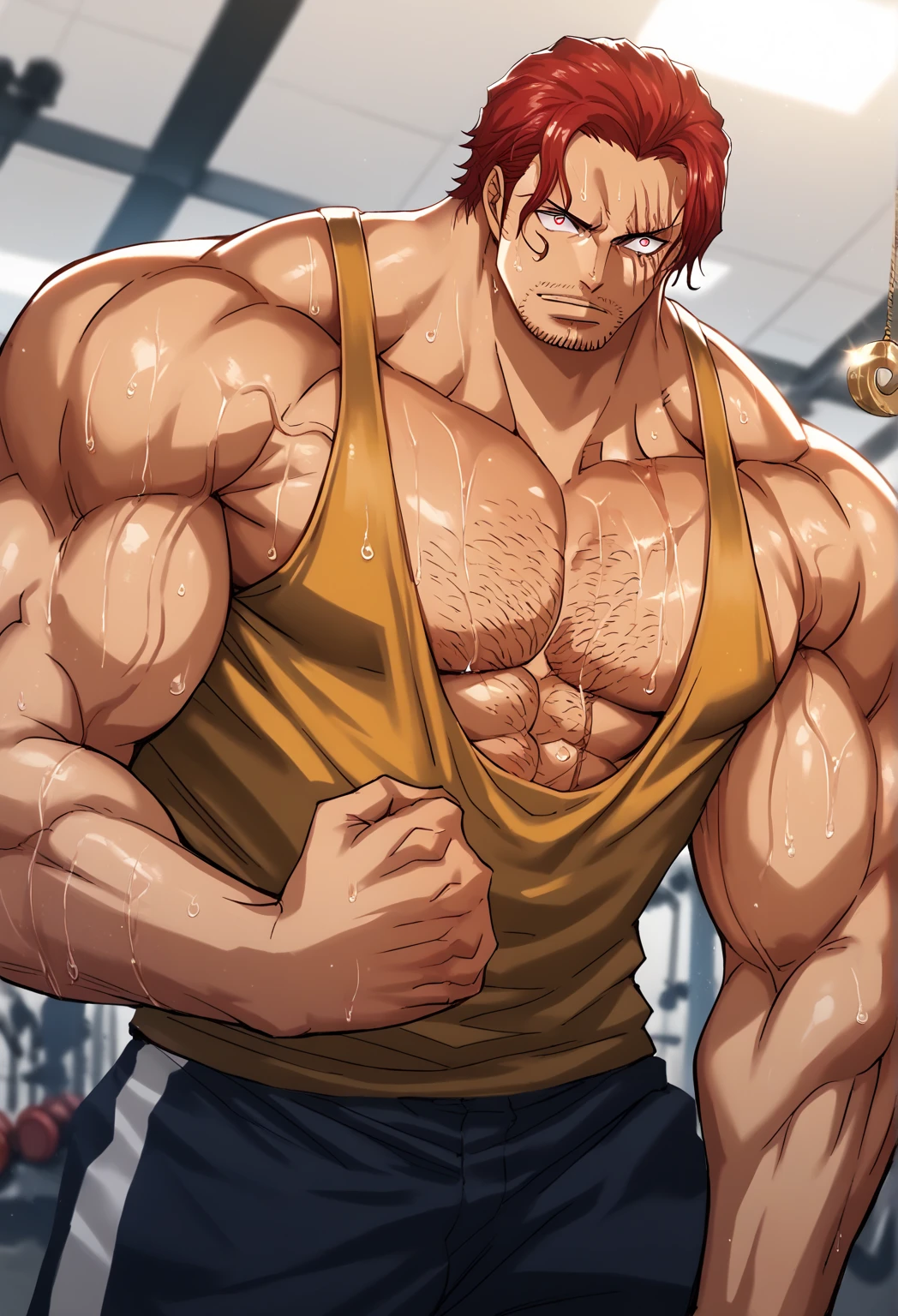 Ichigo Kurosaki, Bleach, Age 20, muscles, huge muscles, exaggerated muscles, shirtless, board shorts, large cavles, vascular, orange hair