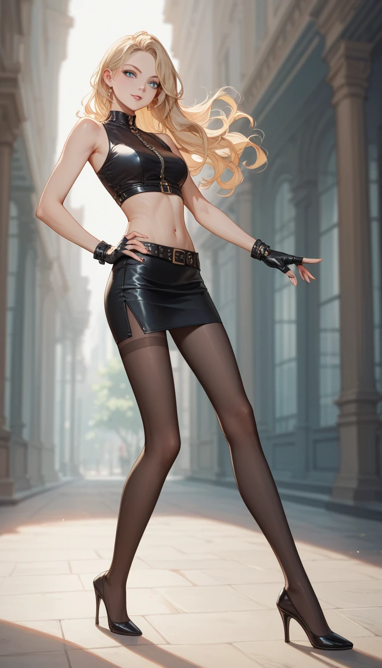 (best quality,4k,8k,highres,masterpiece:1.2),ultra-detailed,(realistic,photorealistic,photo-realistic:1.37),long legs,revealing outfit,beautiful detailed legs,graceful walk,fashionable appearance,high heels,confident expression,vibrant color palette,studio lighting,glamorous atmosphere,blurred background,playful pose,photography,sexy,alluring,stylish,alluring gaze,beauty