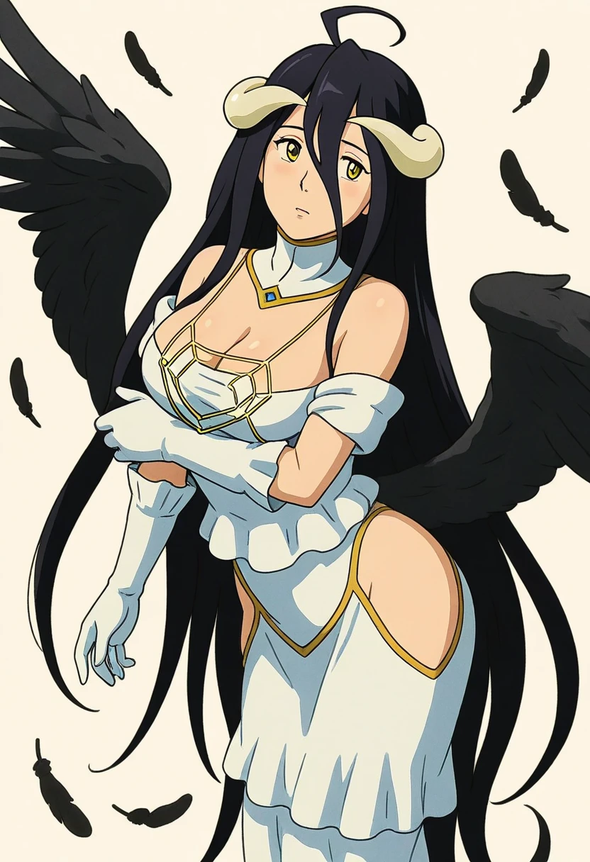 nsfw, 1990s \(style\), retro artstyle, 1990s anime cels style, best quality, high resolution, cloudy pink sky, huge breasts, riesz, winged helmet, dress, armor, shoulder armor, bridal gauntlets, cleavage, blush, embarrassed. ((Black hair with pink stripes)). ((Pink eyes)). Nudity. Sexual pose. Pose from behind. Nude ass. Thong