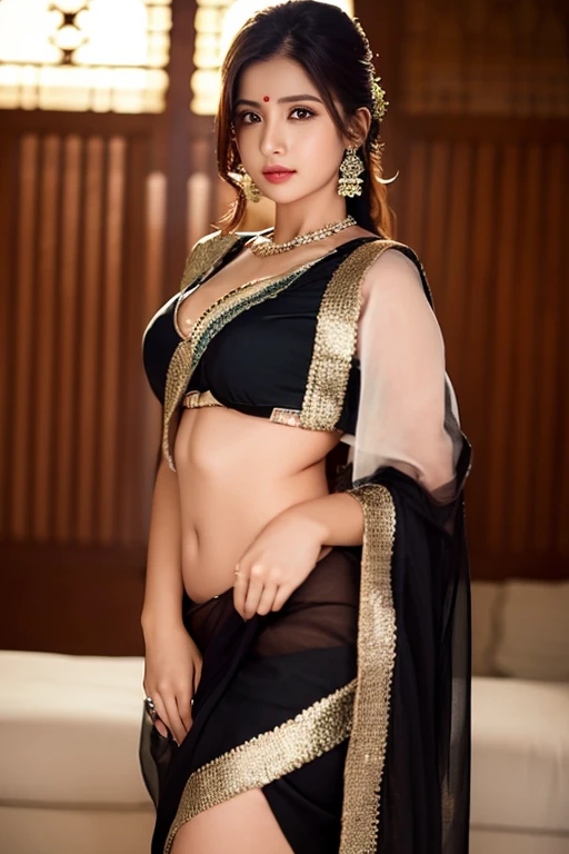 a woman posing for a picture, Indian, traditional beauty, indian, showing deep cleavage, beautiful goddess, indian style, indian super model, beautiful maiden, gorgeous woman, south east asian with long, provocative indian, gorgeous beautiful woman, hindu aesthetic, beautiful asian girl, extremely detailed goddess shot, jaw-dropping beauty, big boobs deep cleavage sexy navel, big boobs deep cleavage, sexy indian women, massive boobs in sexy bikni fusion full body