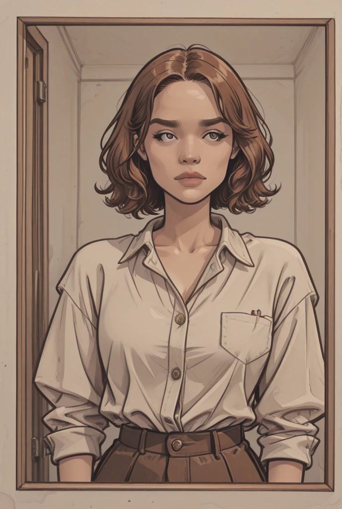 meg,black eyes, short brown hair, glasses, pink hat, pink shirt, blue pants, looking at viewer, serious, angry, upper body shot, standing, arms crossed, inside, living room, high quality, masterpiece, <lora:Meg(FG)1.0:.7>