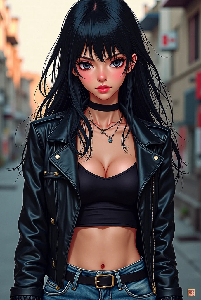 The character costume is KPOP, Hallyu, K-pop anime art style, Hallyu frontline style, Hallyu art style, kpop style, official artwork, Chibi art, Pisif, Blackpink style, cute.     KPOP artwork in various poses, The popularity of Pisif art station, 16 year old chibi, No watermark, Extra close-fitting mini skirt, open jacket, extra short clear top Strapless, cleavage, style clothing cyberpunk, smallest short short, wide angle, short top, very short, 