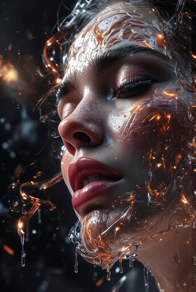 a highly detailed 3d digital art portrait of a face with one eye shedding tears that become worlds of beauty and light, the other eye crying flames that incinerate and consume, representing the eternal cycle of creation and destruction, octane render, 8k, photorealistic, cinematic lighting, dramatic composition, intricate details, hyper realistic, masterpiece, award winning