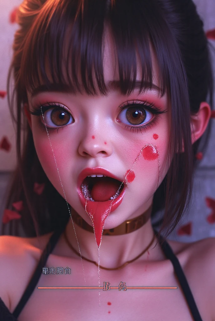 Bloody、Semen covered swimsuit rape semen covered ahe face acme eyes rolled, Tongue out, cum in tongue, Crazy, Open mouth, Screaming, Ahegao, Heavy breathing, blush, Sweat、Covered in semen