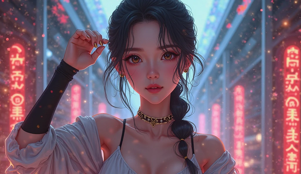 (masterpaintings:1.1),(top-quality:1.1),(nffsw:1.0),Light Ambient,Ultra High Quality,(ultra detailed original illustration),(1girl huge large breasts,The upper part of the body),((Harajuku fashion)),((Human glare,Flower eyes)),double exposure,Fusion of fluid abstracts...