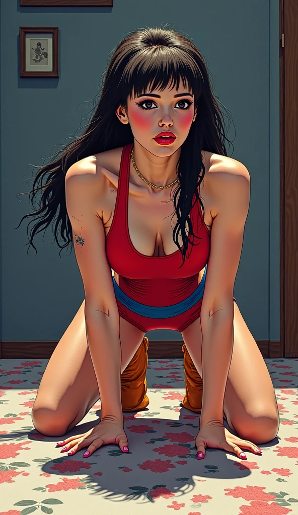 Beautiful illustrations, Highest quality, pretty girl,Beautiful Skin,,{{Looking down from the side}},Look to the right,high school girl,break,{{Swimsuit}},{{{Kneeling}}},Happy,break,{Long Hair, Black Hair}},(Photorealistic:1.4),{{Beautiful Eyes 1:4}},{{Looking into the distance}},17 years old,Beautiful large breasts 1:4,high school girl