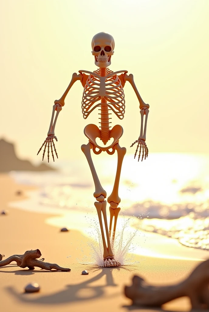 NSFW (nude) (male skeleton with white penis) full body, standing on a deserted beach